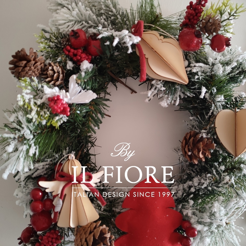 Fuoriporta Ghirlanda Natalizia con decorazioni in legno e albero di Natale 010