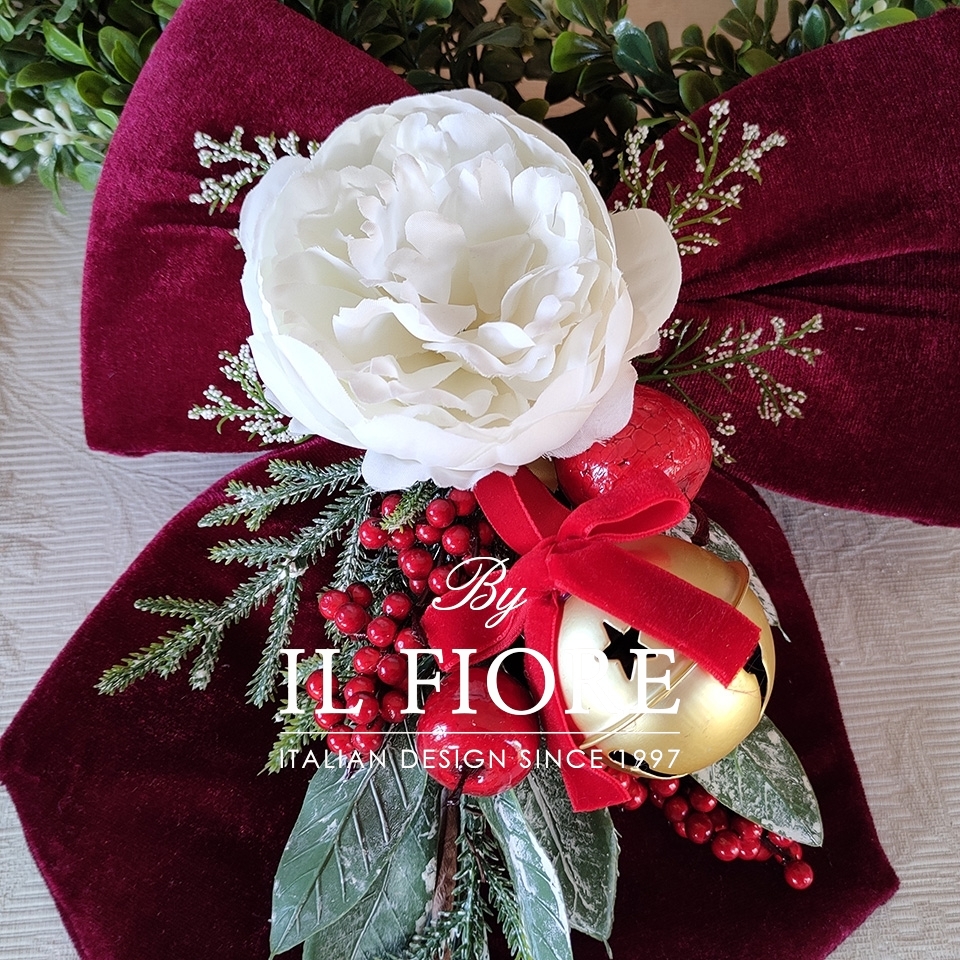 Fiocco natalizio per Albero di Natale con campanella e fiori 010