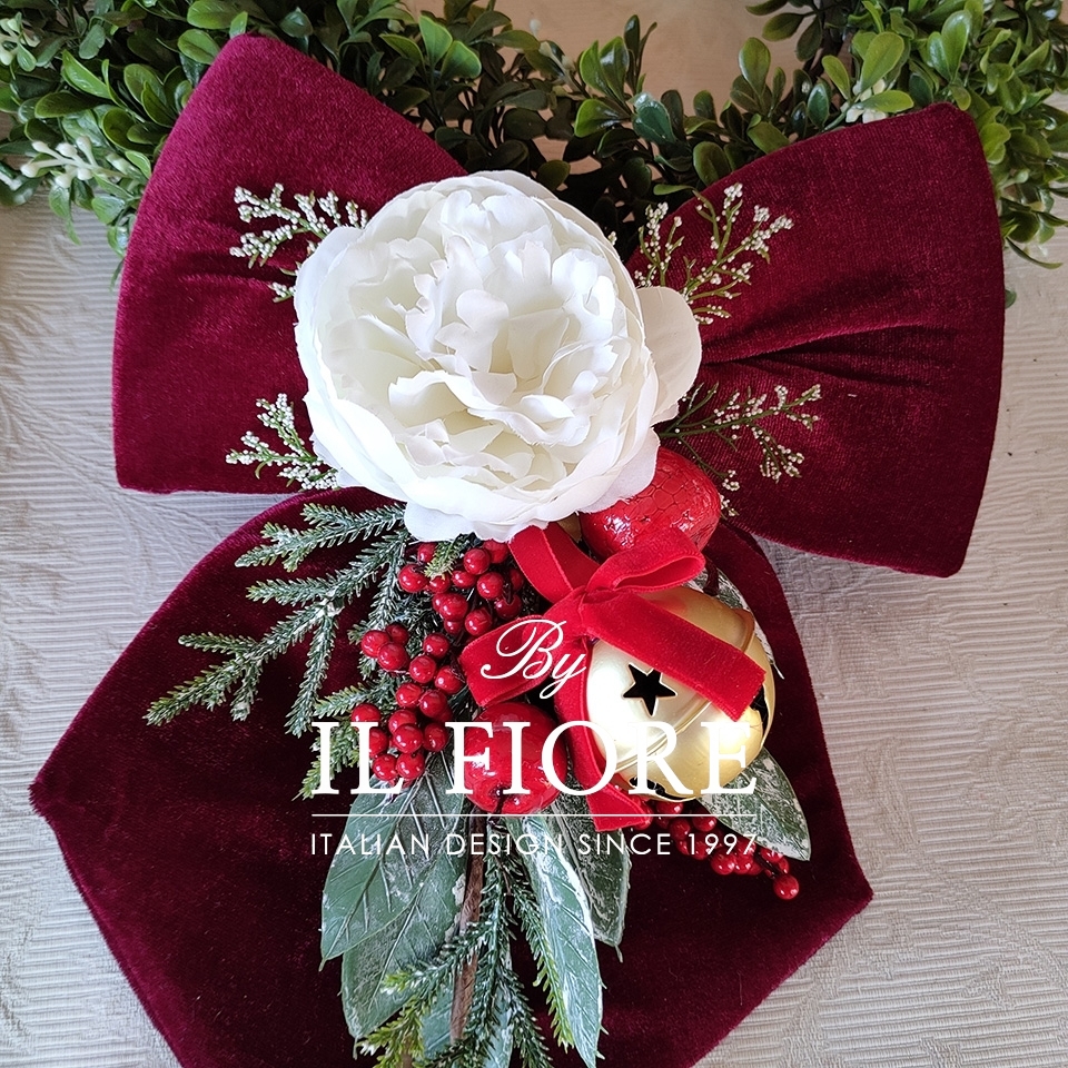 Fiocco natalizio per Albero di Natale con campanella e fiori 03030