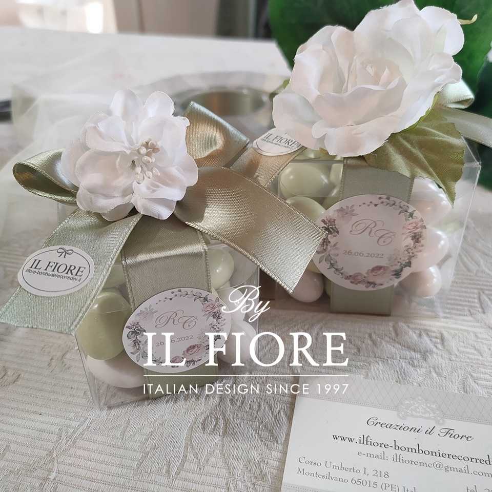 Bomboniere Matrimonio scatola portaconfetti con fiore e tag personalizzabile