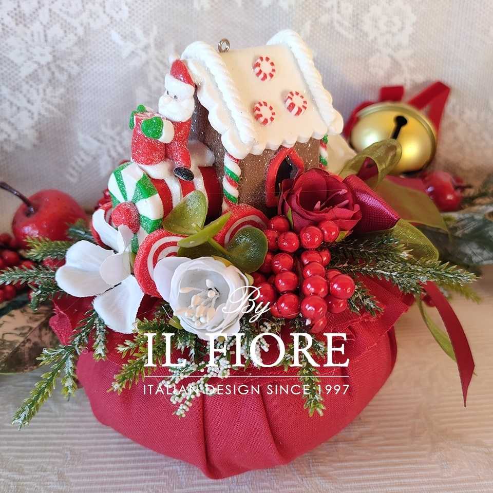 Creazioni Natale Puffo bon bon Natale Puffo Natalizio fatto a mano con fiori e casetta con Babbo Natale