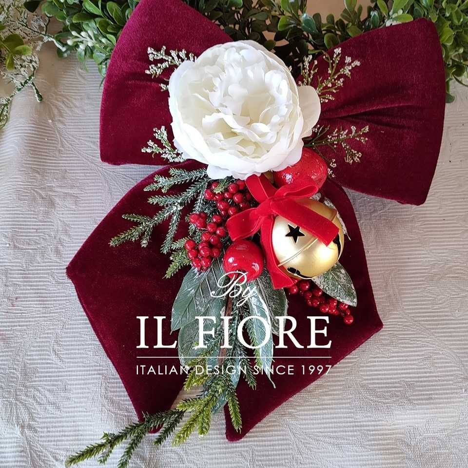 Fiocco natalizio per Albero di Natale con campanella e fiori