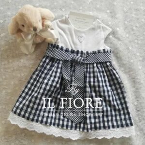 Vestito bimba a quadri blu e bianco e Sangallo