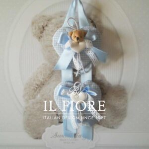 Fiocco Nascita Bimbo con Cuori e Orso Peluche