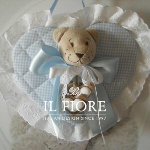 Fiocco nascita Cuore con Orso in peluche e Cuori pendenti