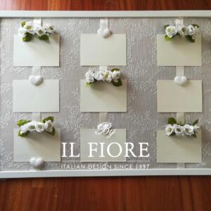 Tableau per Matrimonio con Fiori, Pizzo e Cuori