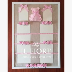 Tableau Battesimo con Fiori e Orso