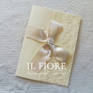 Partecipazione Matrimonio con pizzo e nastro di raso