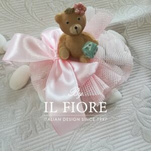 Bomboniera nascita bimba ciuffetto portaconfetti con orsetto