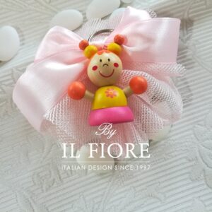 Bomboniera nascita bimba ciuffetto portaconfetti con portachiavi colorati