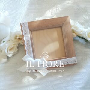 Bomboniera Comunione portafoto con cuoricin0 in gesso e Pizzo Sangallo