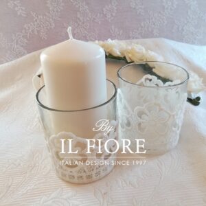 Portacandele in vetro con pizzo