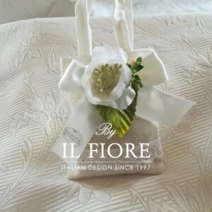 Bomboniera Comunione Sacchetto portaconfetti borsetta con fiore e pizzo Sangallo