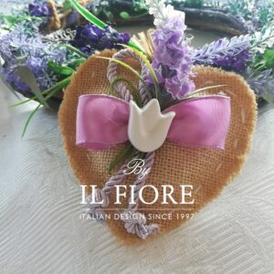Bomboniera Comunione cuore in juta con lavanda