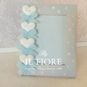 Portafoto bimbo con cuoricini in gesso e fiocchetti articolo da regalo