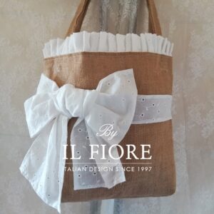 Borsa donna in juta con fiocco in Sangallo Bag donna