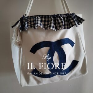 Borse in cotone con volant a quadri blu Bag donna