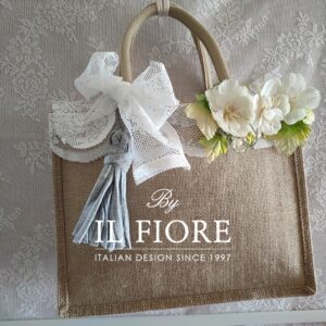 Borse in juta con pizzo fiori e nappina Bag donna