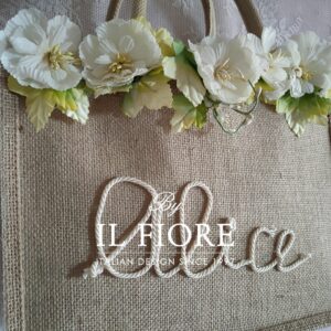 Borse in juta con nome personalizzabile e fiori Bag donna