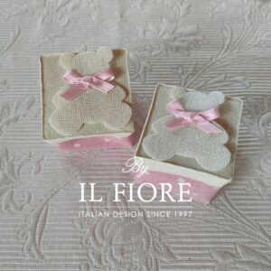 Bomboniera Battesimo bimbo e bimba Scatola a pois rosa e celeste con orsetto
