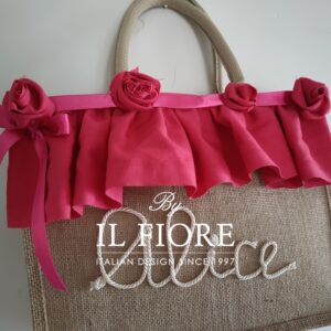 Borse mare donna con nome personalizzabile fiori di stoffa e volant fucsia
