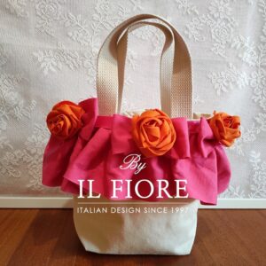 Borse donna con fiori di stoffa e volant fucsia Bag donna