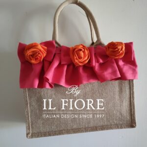 Borse donna con fiori di stoffa e volant fucsia Bag donna
