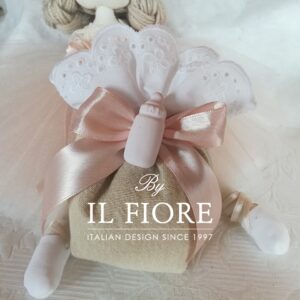 Bomboniere Battesimo sacchetto portaconfetti Sangallo con fiori e gessetti