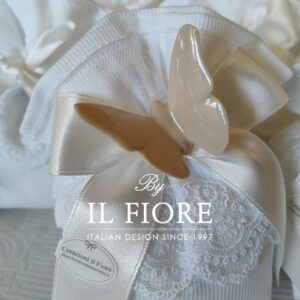 Bomboniera Matrimonio con farfalla in ceramica e sacchetto pizzo francese