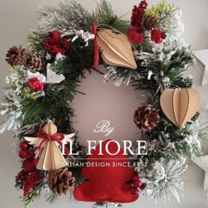 Fuoriporta Ghirlanda Natalizia con decorazioni in legno e albero di Natale