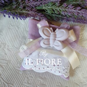 Bomboniera Comunione sacchetto con farfalla e Sangallo