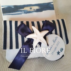 Bomboniere Comunione sacchetto a righe blu stella marina