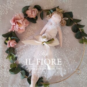 Bomboniere Comunione bambola con Vestito in Tulle bianco a pois e Fiori