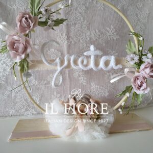 Cerchio con scritta nome centrotavola o decorazione tavolo torta con bambolina