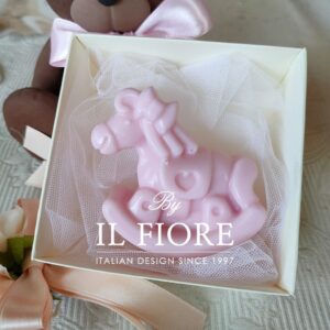 Bomboniera Battesimo candela cavalluccio a dondolo rosa o celeste