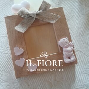 Bomboniere Battesimo portafoto con cuoricini e orsetto rosa o celeste