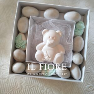 Bomboniere Battesimo bimbo e bimba con orsetto in gesso