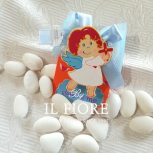 Bomboniera Battesimo angioletti bimbo e bimba ciuffetto con calamite