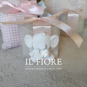Bomboniera Battesimo bimbo e bimba scatolina trasparente con elefantino