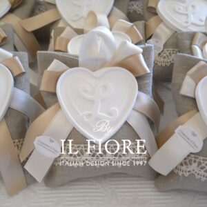 Bomboniera Comunione Shabby Chic sacchetto con Cuore e Iniziale