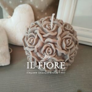 Bomboniera Matrimonio candela con Roselline colore tortora