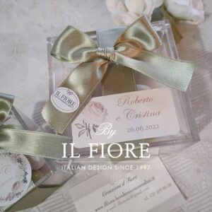 Bomboniere Matrimonio scatola plexiglass con tag personalizzabile