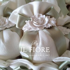 Bomboniera Matrimonio sacchetto in lino con peonia