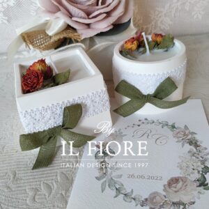 Bomboniere Matrimonio candele con fiori e vasetto in gesso profumato
