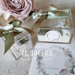 Bomboniera matrimonio candele in scatole plaxiglass