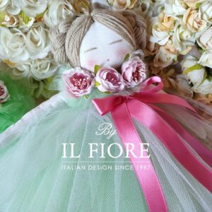 Bomboniere Comunione Bambola con Vestito in Tulle verde e fiori