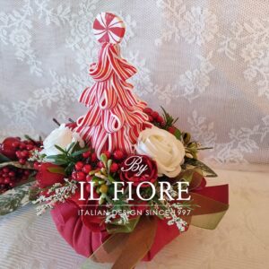 Puffo bon bon Natalizio fatto a mano con fiori e albero di Natale