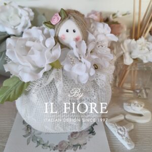 Bomboniere Cresima e Comunione bon bon con testa bambolina e fiori