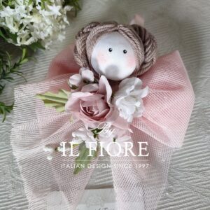Bomboniere Bambola fiocco con testa bambolina e fiori