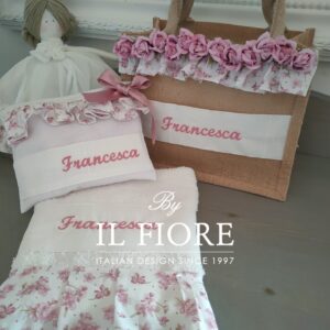 Telo mare con borsa in juta e borsello personalizzabile
